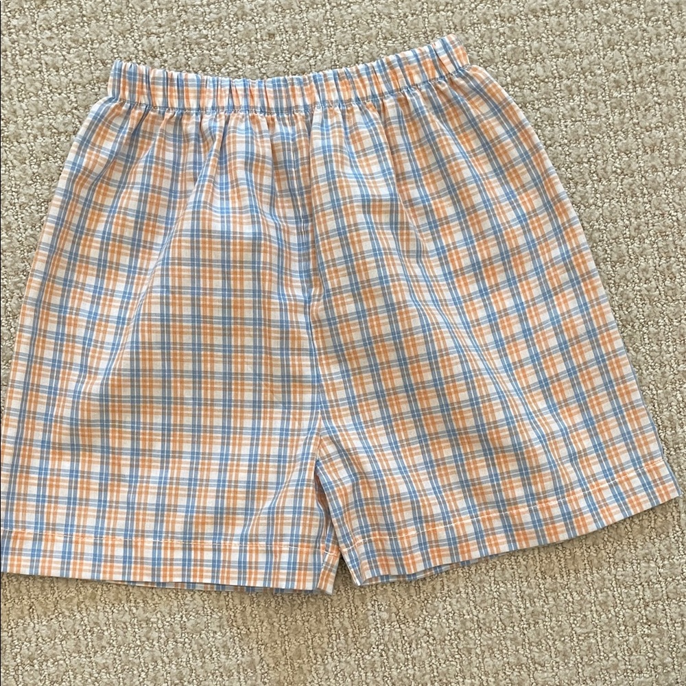 Blue and orange plaid boy’s shorts, size 4T